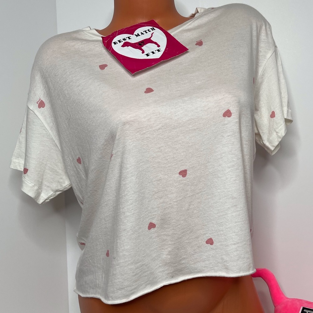 PINK Victoria’s Secret S Logo Cropped T-shirt Crewneck Hearts Super Soft